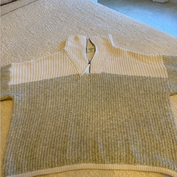 Varley Willard Half Zip Sweater Cream / Gray Size Small - Picture 5 of 7